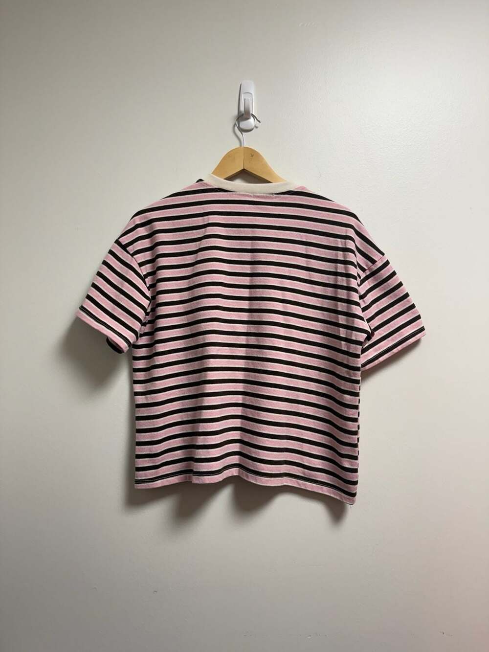 Cropped Striped T-Shirt One Size Pink Black Cotton